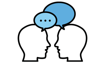 A drawing of two heads with speech bubbles