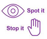 Purple line drawn eye and hand Spot it stop it