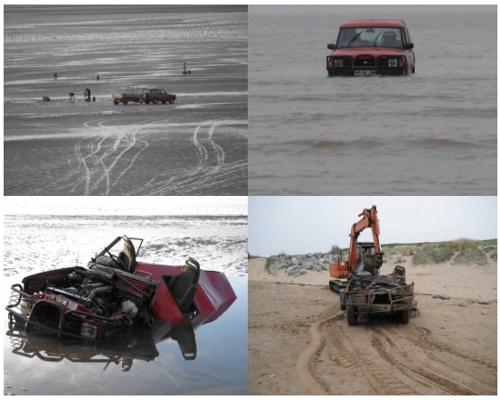 Collage of shellfish gatherers on the beach