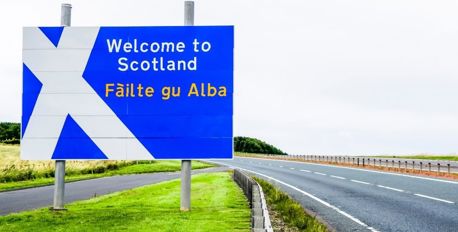 Welcome to Scotland sign on the A1 at the Scotland England border