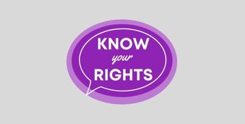 speech bubble with know your rights written inside