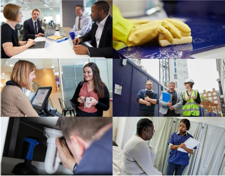 Workers in different settings collage