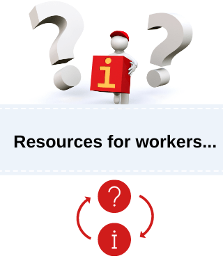 3d man holding red information box Text - Resources for workers