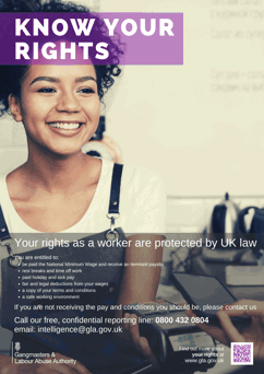 Know your rights poster, woman taking payment for food in a cafe