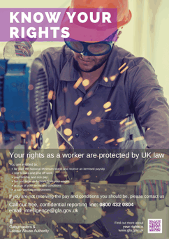 Know your rights poster, male worker using metal working equipment