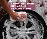 Hand with sponge washing wheel of car Know the signs of labour exploitation