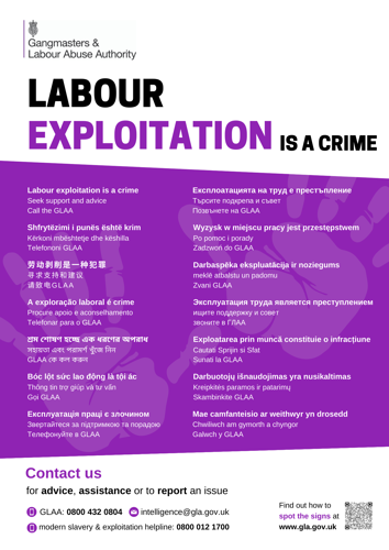Labour exploitation is a crime multi-language poster