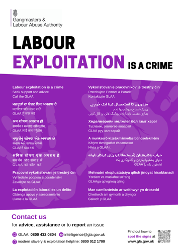 Labour exploitation is a crime multi-language poster