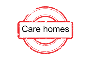 a stamp with the words care homes written on it