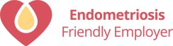 Heart shape followed by text that reads Endometriosis Friendly Employer